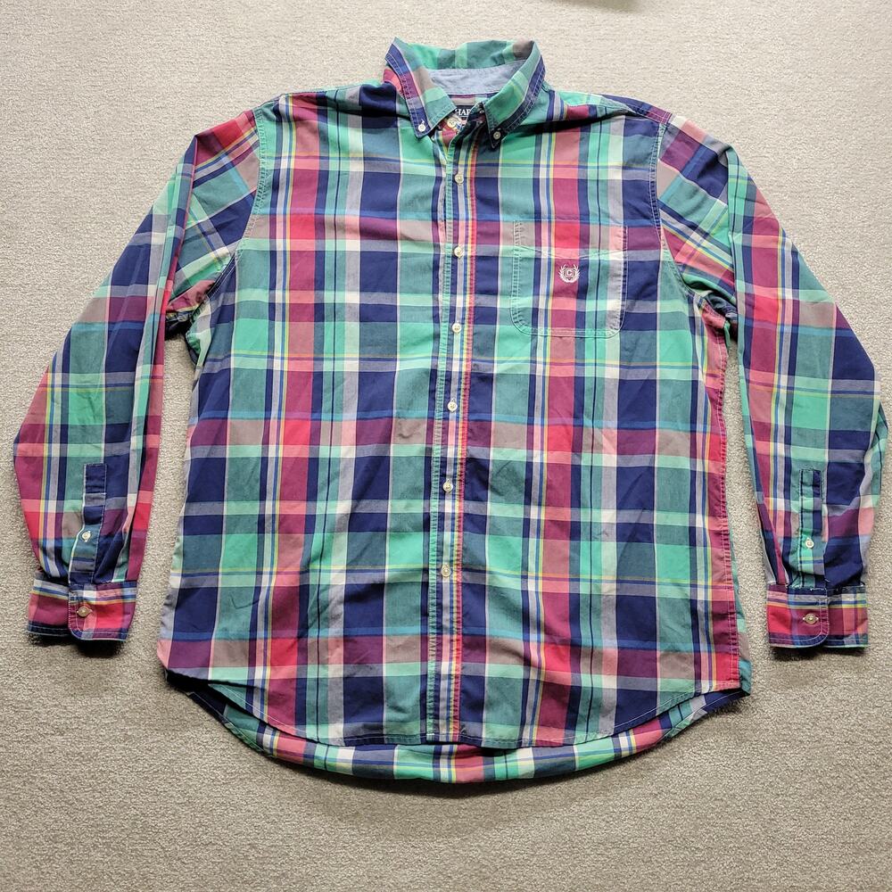 Chaps Mens XLT Plaid Button Down Shirt Multicolor Cotton Blend Long Sleeve
